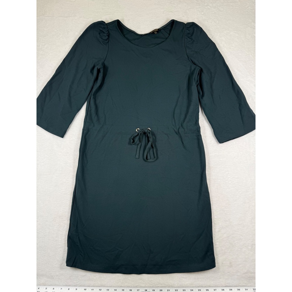 Massimo Dutti Womens Teal Green Puff Sleeve Drawstring Waist‎ Knit Dress Size S